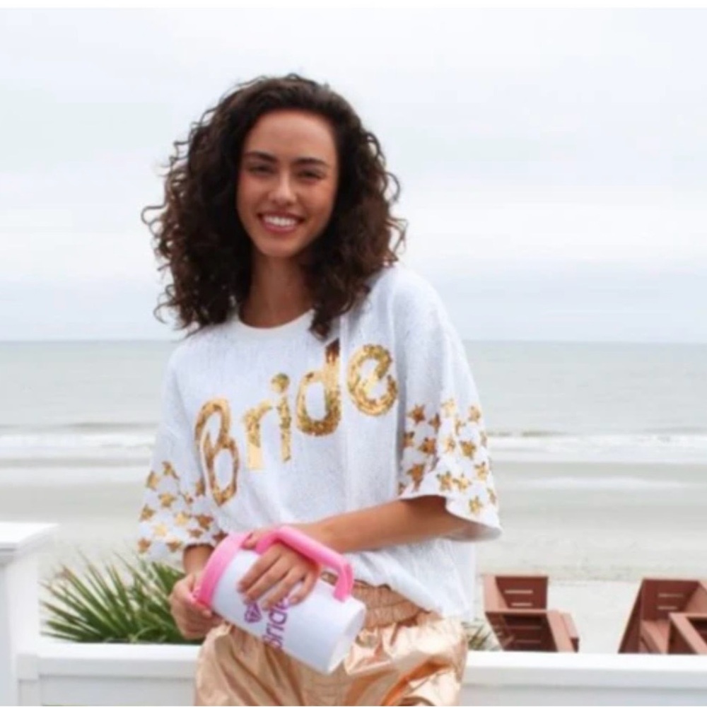 Simply Southern NWT Bride Sequin Accent White Tee for Women